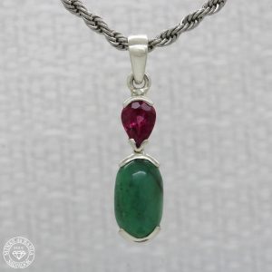 Cabochon emerald and pink tourmaline pendant