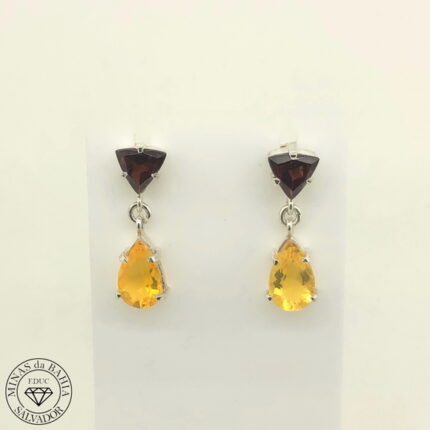 brinco de opala de fogo e granada 3,27ct 2,22ct