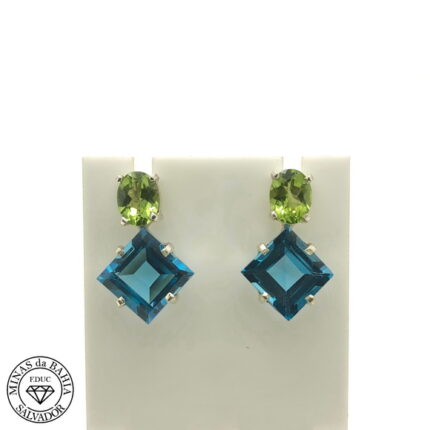 brinco de topázio azul e peridoto 9,75ct 2,50ct