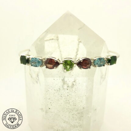 pulseira de diopsídio, zircão, espinelio e peridoto 7,58ct prata