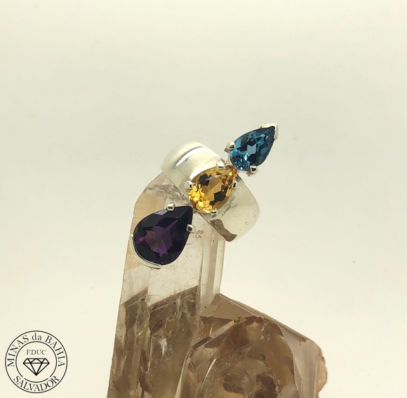 adiv007 anel de topázio azul, citrino e ametista 6,82ct prata 292$ Anel de ametista, citrino e topázio azul