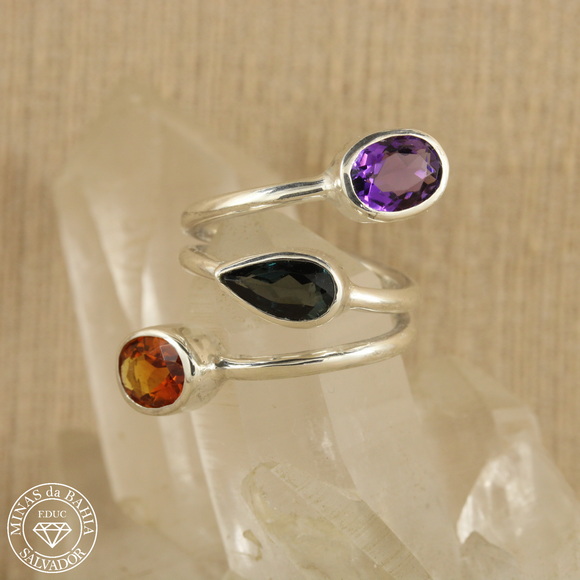 adiv015 anel de turmalina, ametista e citrino 1,14ct 1,12ct 1,06ct cod220 Anel de turmalina, citrino, ametista