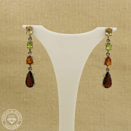 brinco de topázio imperial, peridoto, citrino e granada 8,85ct