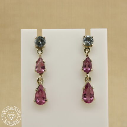 brinco de turmalina rosa e água marinha 2,87ct 0,86ct