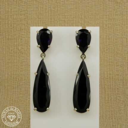 brinco de turmalina negra e ametista 28,50ct 7,36ct