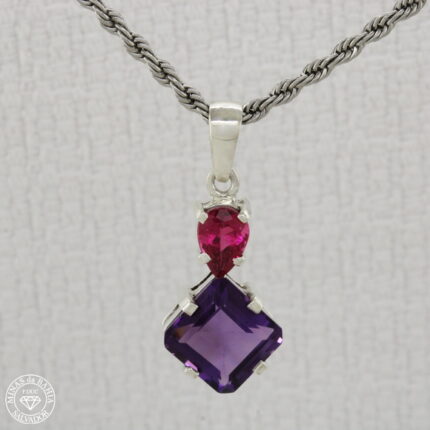 Pingente de ametista e turmalina rosa 5,18ct  1,16ct   Prata925