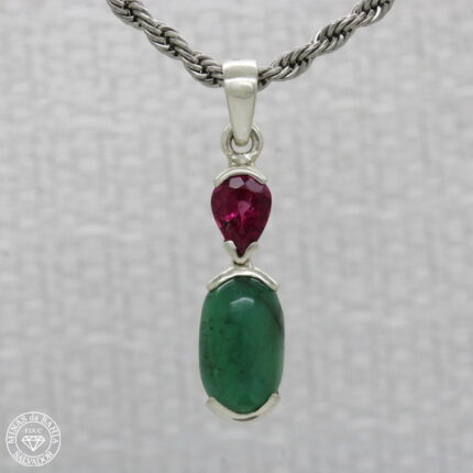 Pingente de esmeralda cabochão e turmalina rosa