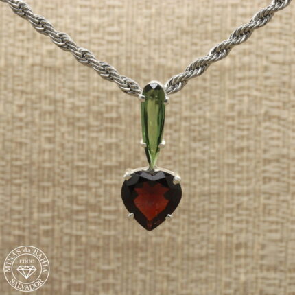 pingente de rodolita e turmalina verde 2,89ct 0,76ct
