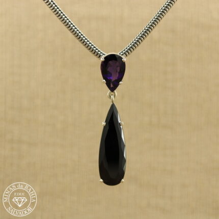 pingente de turmalina negra e ametista 15,22ct 3,58ct