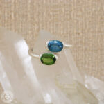 anel de topázio azul e turmalina verde  0,88ct  0,78ct  Prata925