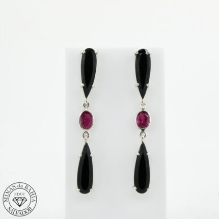 brinco de turmalina negra e rubelita 17,23ct 1,73ct