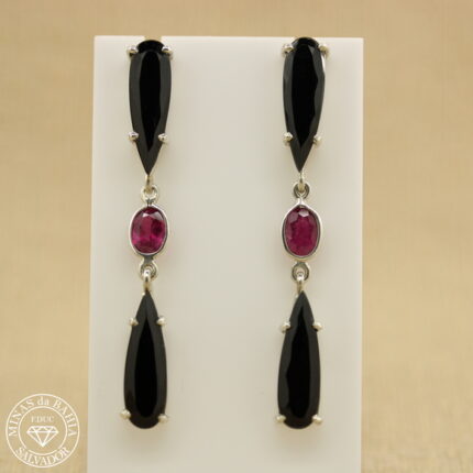 brinco de turmalina negra e rubelita 17,23ct 1,73ct