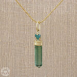 Pingente de turmalina verde e Paraíba  3,59ct  0,20ct  Ouro18k