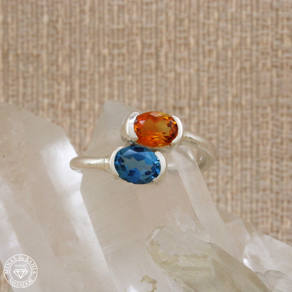 adiv059 anel de topázio azul e citrino 0,82ct 0,94ct cod116 Anel de topázio azul e citrino