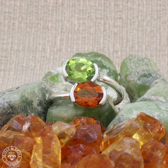 adiv061 Anel de peridoto e citrino 1,55ct 1,60ct cod180 Anel de peridoto e citrino