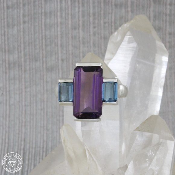 adiv067 Anel de ametista e topázio azul 5,74ct 1,48ct cod161 Anel de ametista e topázio azul 5,74ct 1,48ct Prata 925 - Imagem 1