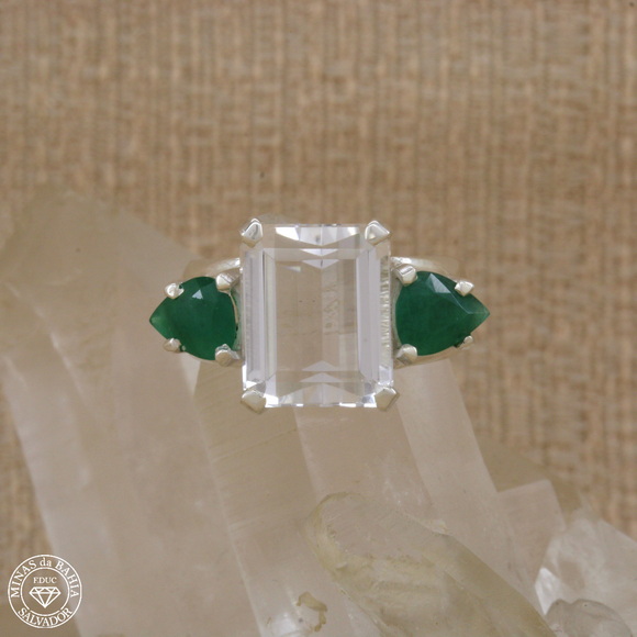 adiv070 Anel de cristal com esmeraldas 6,53ct 1,20ct cod284 Anel de cristal com esmeraldas - Imagem 1