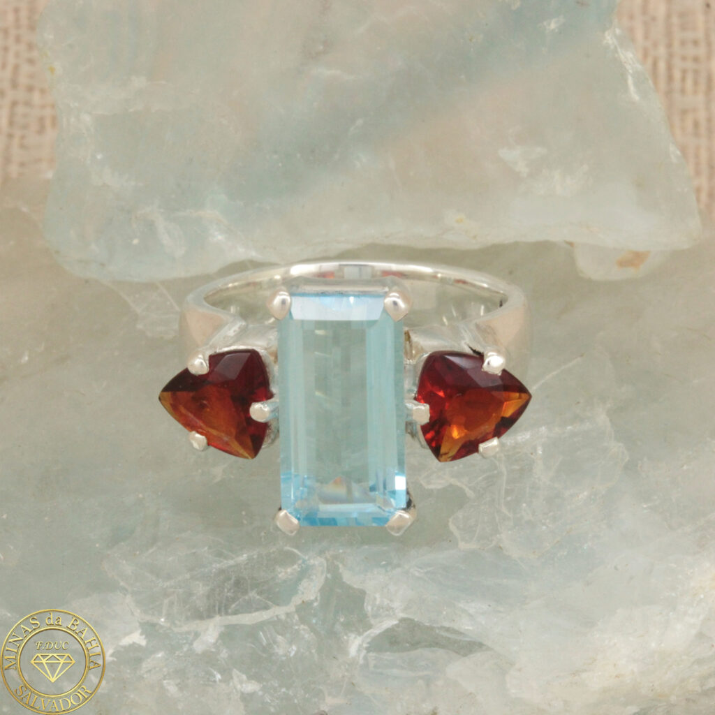 Blue Topaz and Citrine Ring. 925 Silver