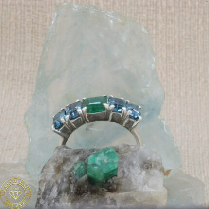 Anel de esmeralda e topázio azul 1,14ct 2,91ct Prata 925