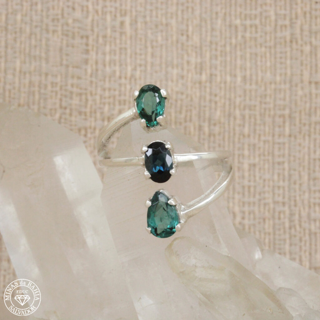 Indigolite and green tourmaline ring