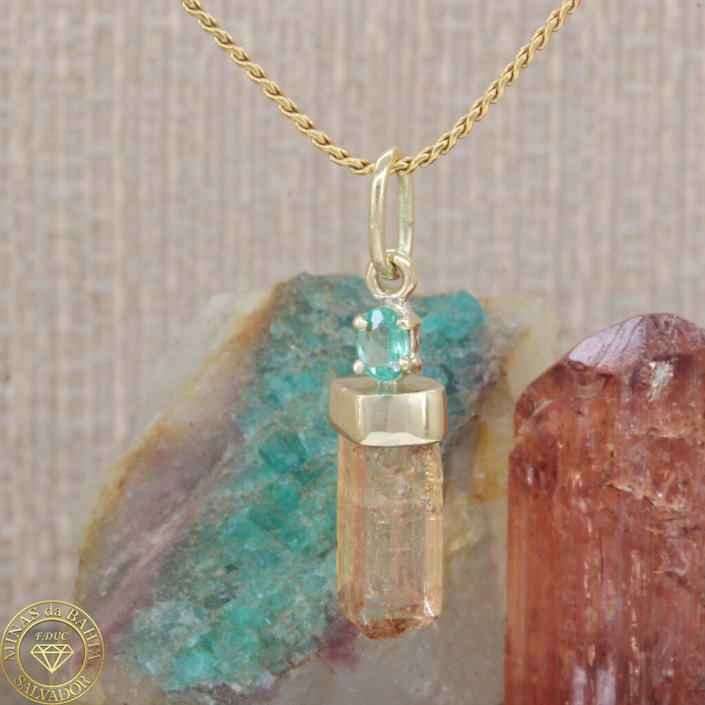 Imperial Topaz and Paraíba Tourmaline Pendant. 18k Gold – Minas da Bahia