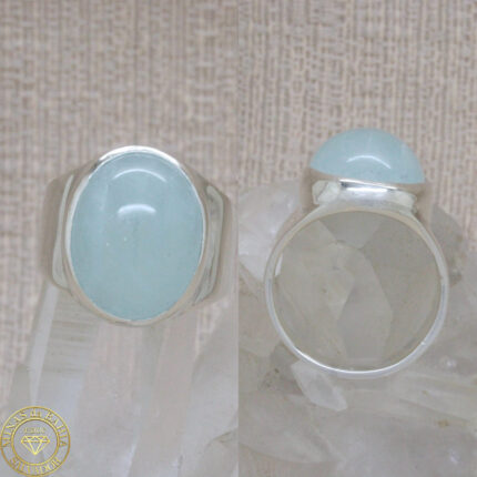 Anel de água-marinha cabochão. Prata 925
