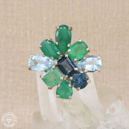 Anel de esmeralda e topázio azul 15,25ct Prata 925