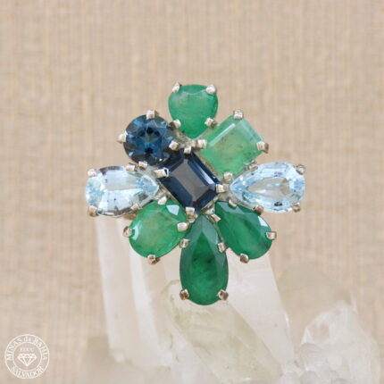 Anel de esmeralda e topázio azul 15,25ct prata 925