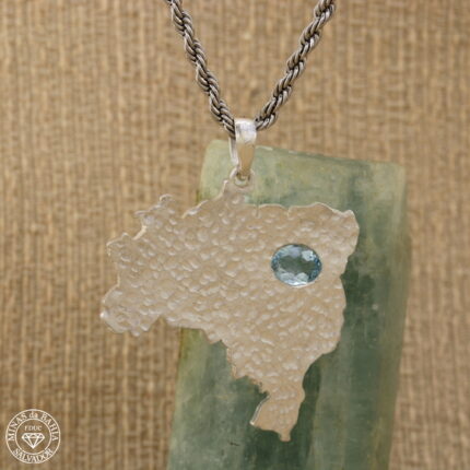 pingente mapa do brasil com água marinha 0,72ct