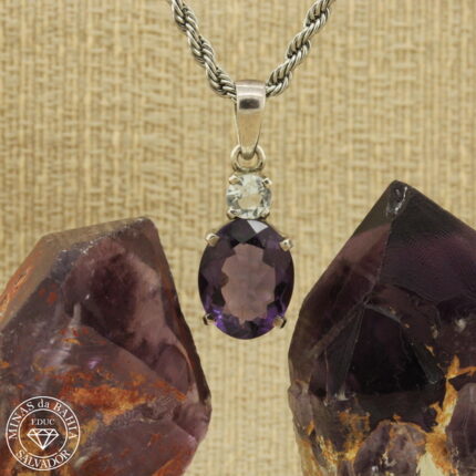 Pingente de ametista e topázio  5,06ct  0,56ct   Prata 925