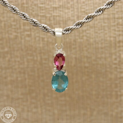Pingente de apatita azul e turmalina rosa