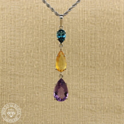 Pingente de topázio azul, citrino e ametista 12,89ct