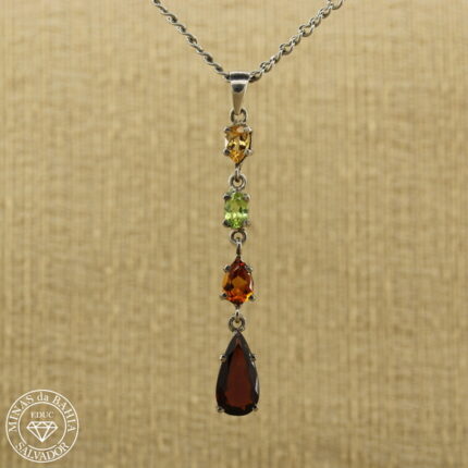 Pingente de topázio imperial, peridoto,citrino e granada 4,76ct Prata 925