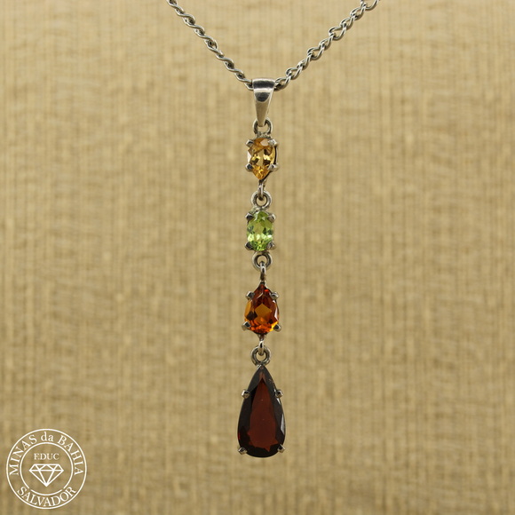 pdiv010 pingente de topázio imperial, peridoto,citrino e granada 4,76ct cod259 Pingente de topázio imperial, peridoto,citrino e granada 4,76ct Prata 925