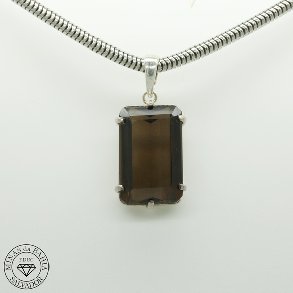 pqf002 pingente de quartzo fumê 19,80ct cod89 Pingente de quartzo fumê. 19,80ct. Prata 925