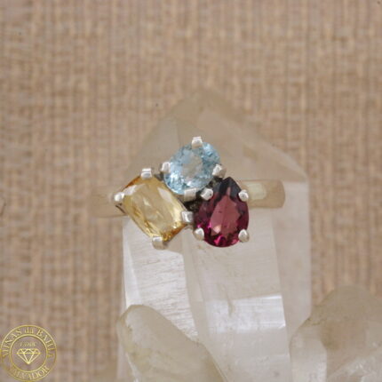 Anel de topázio imperial, água-marinha, turmalina 1,86ct