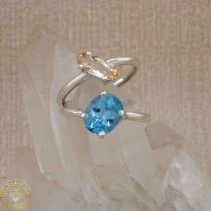 adiv086 Anel de topázio azul e topázio imperial 3,39ct 1,10ct