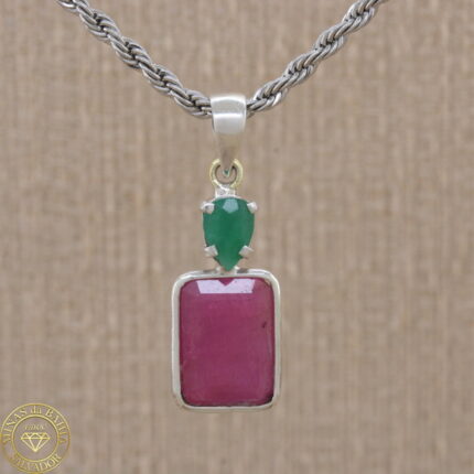 Pingente de rubi e esmeralda 5,90ct 0,69ct