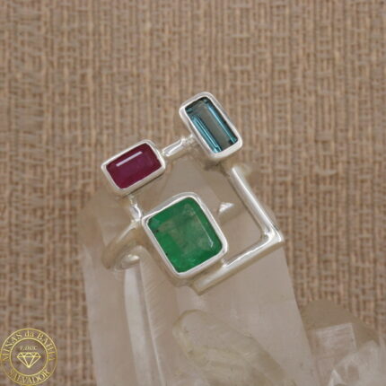 Anel de esmeralda, indigolita, rubi 1,43ct 0,51ct 0,66ct