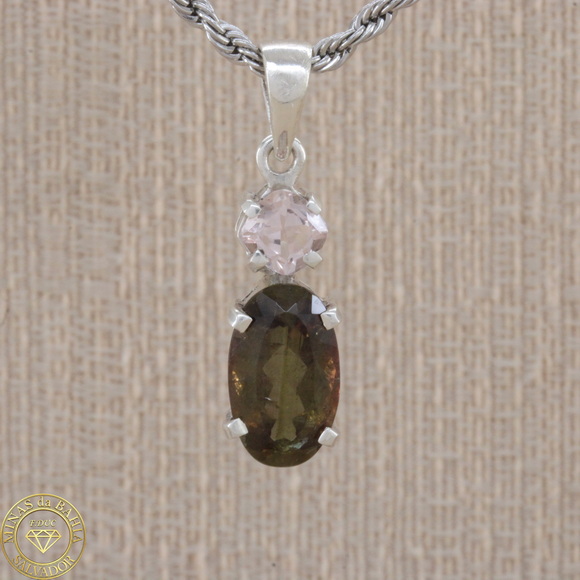 pand004 Pingente de andaluzita e morganita 5,0ct 0,73ct cod524 Pingente de andaluzita e morganita 5,0ct
