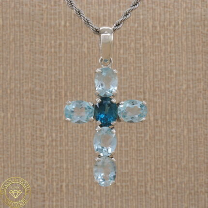 Pingente crucifixo de topázio azul 11,86ct 2,50ct